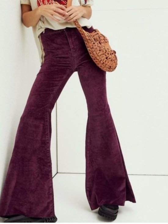 We The Free Pants - We The Free Deep Burgundy Velvet Wide flare Pant